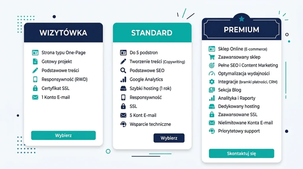 Porównanie trzech pakietów cenowych stron internetowych dla firm z Krosna