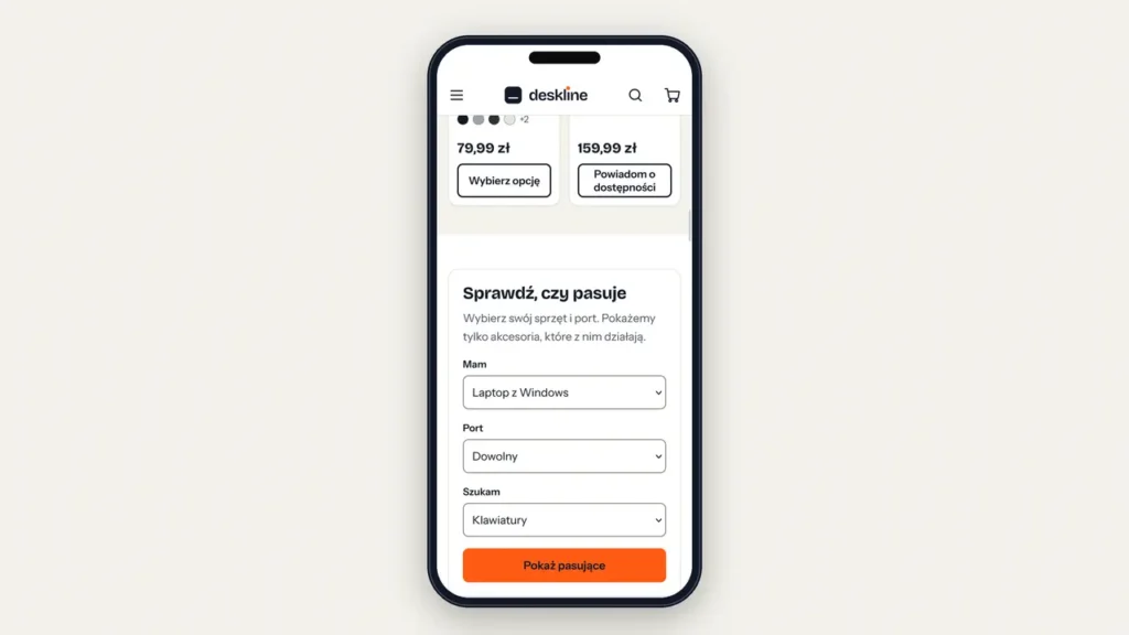 Konfigurator „Sprawdź, czy pasuje” na telefonie – wybór sprzętu, portu i rodzaju akcesoriów