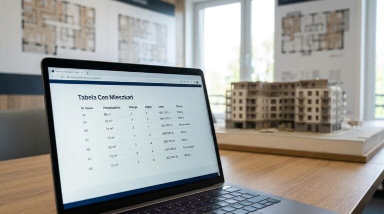 Tabela z cenami mieszkań na stronie internetowej dewelopera